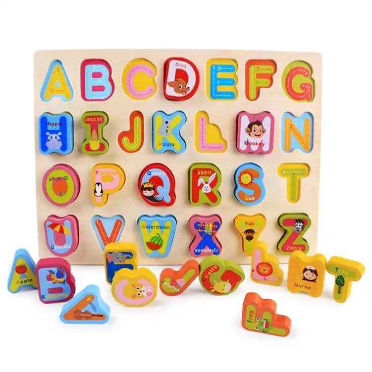 ABC Puzzle Digital Wooden Toys Early Learning Jigsaw Letter Alphabet Number Puzzle Preschool Educational Baby Toys for Children