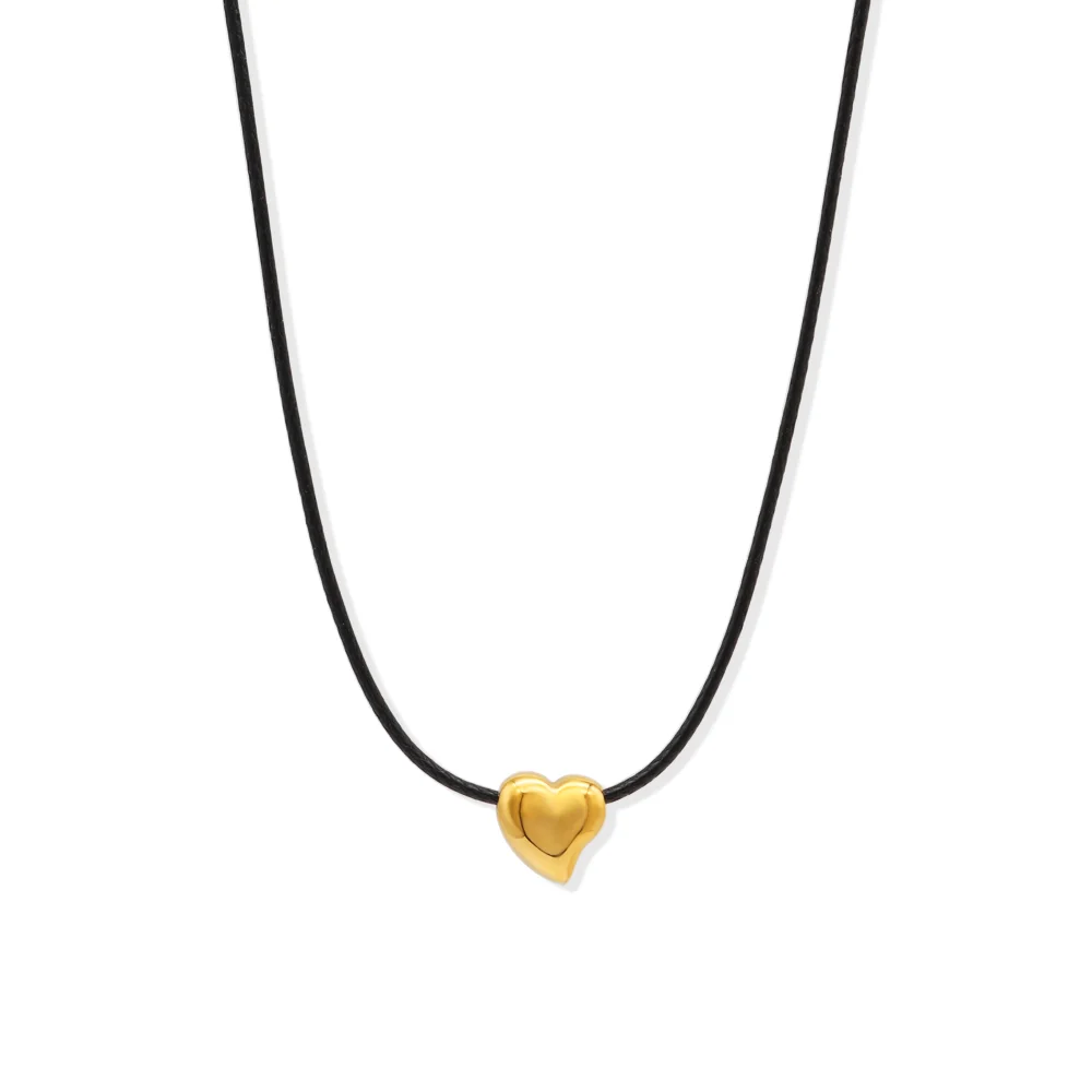 Chris April PVD gold plated 316L stainless steel hand crafting wax rope hollow heart charm chain necklace