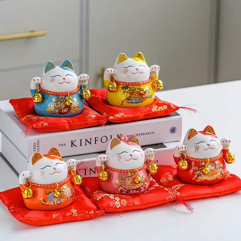 Ceramic Solar Energy Hand Shake Lucky Cat Animal Figurine Ceramic Craft Japanese Maneki Neko Fortune Cat With Waving Shaking Arm