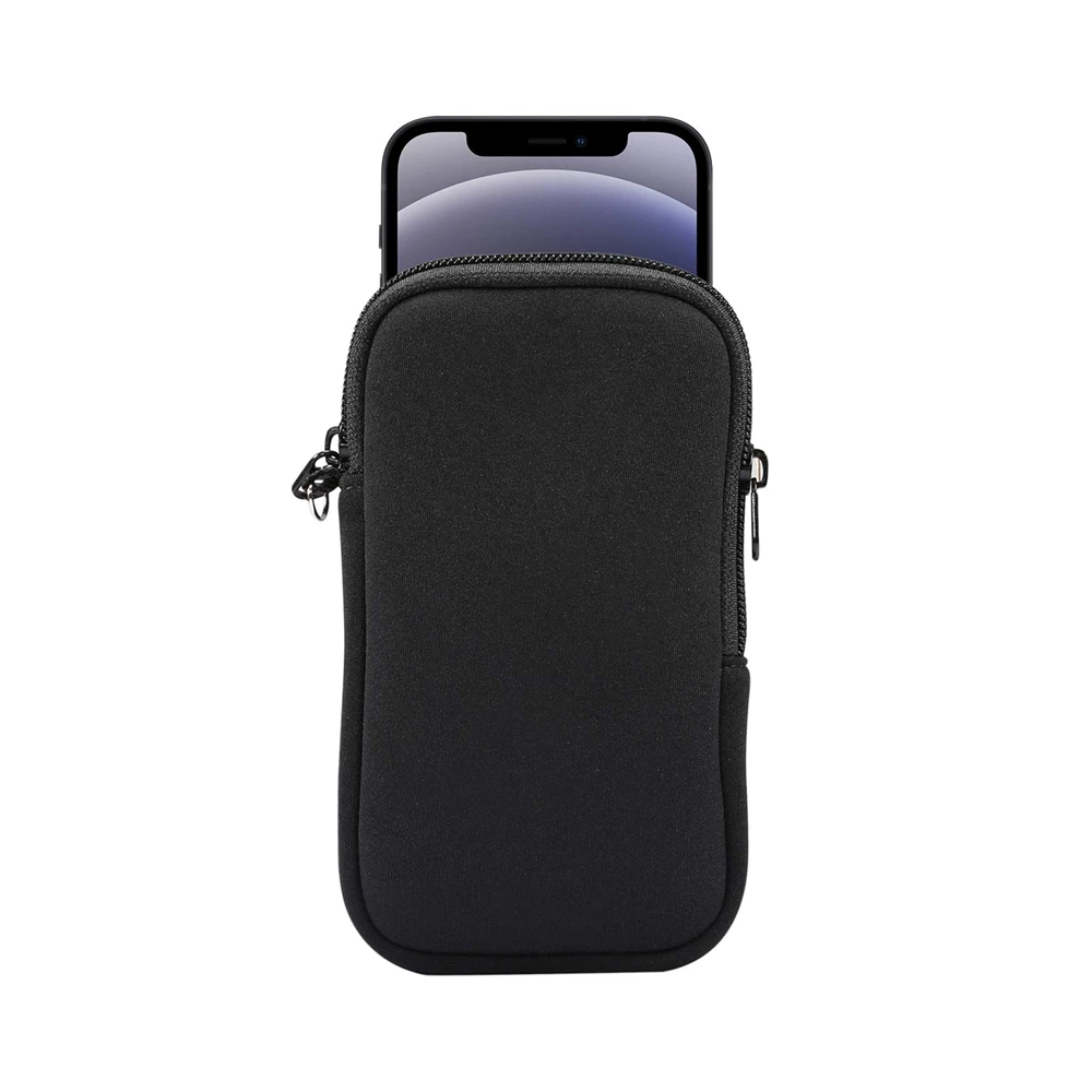 Custom Neoprene Universal Mobile Phone Bags Zip Wallet with Neck Strap Portable Cellphone Pocket Waterproof Cell Phone Pouch