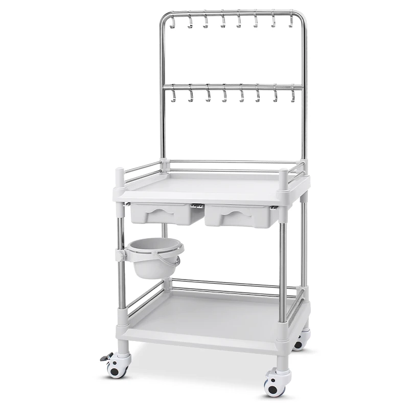 Stainless Steel treatment medical hospital infusion trolley with drawer
