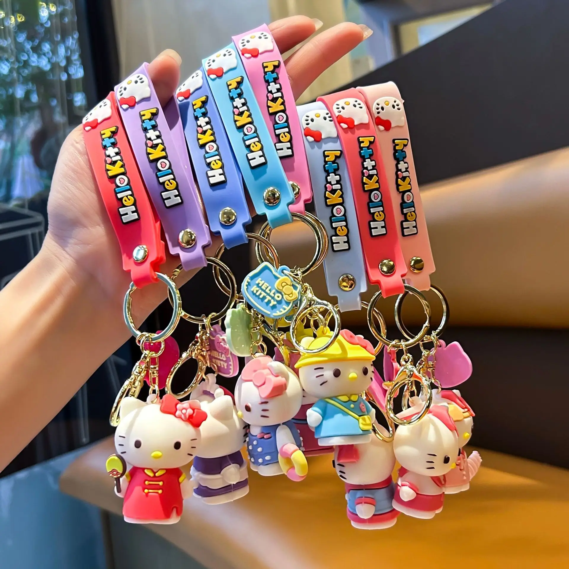Cute cartoon Hello kitty cat keychain 3d Pvc kawaii Character Keyring Anime Key Chains Ring
