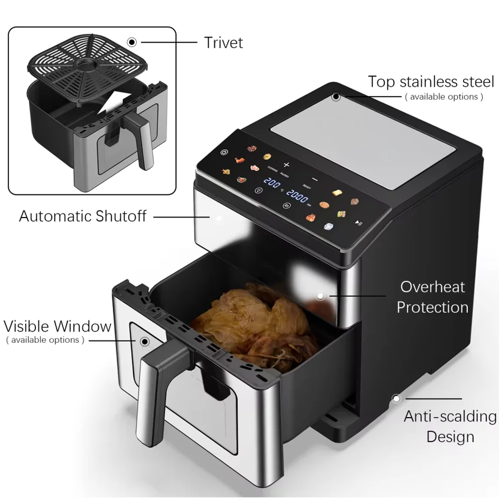 double heating smart digital stainless steel kitchen appliances 1L 2L 3.2L 4L 5.5L 6L 7L 8L 12L air fryers
