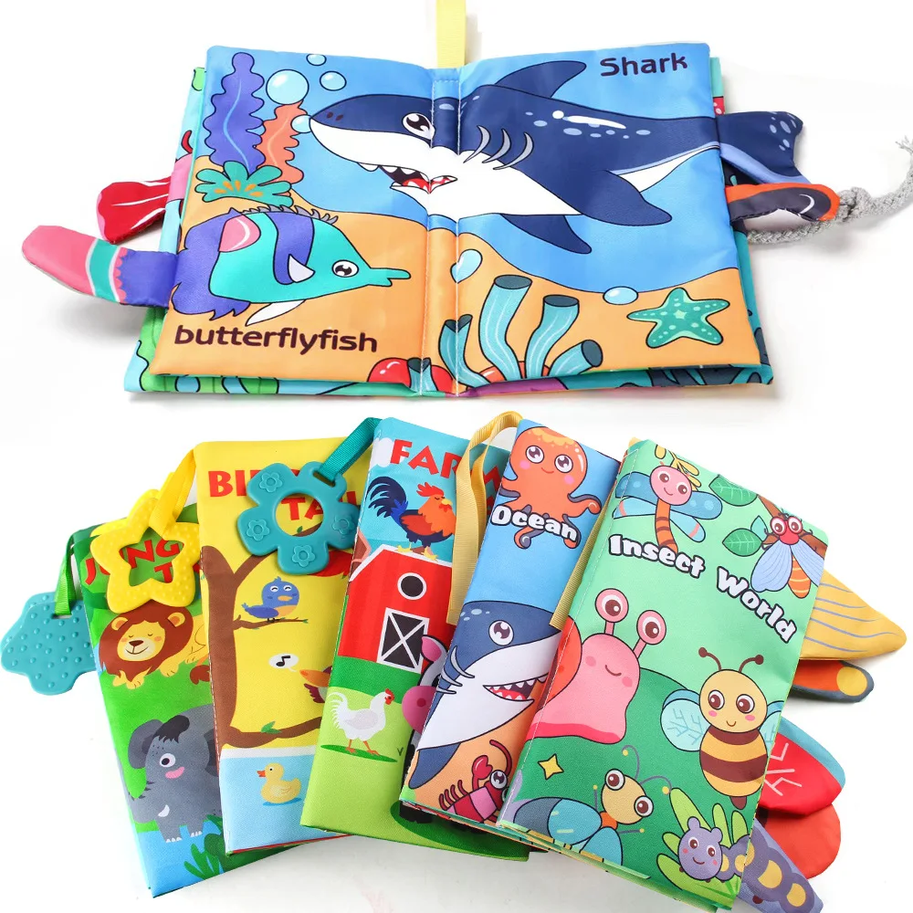 New Product Manufacturer baby kids fabric activity cloth book 3d animal tail cloth sensory book for babies