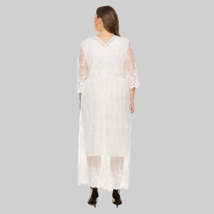 Spring Fashion Long Sleeve Elegant Wedding Plus Size Lace Maxi Dress