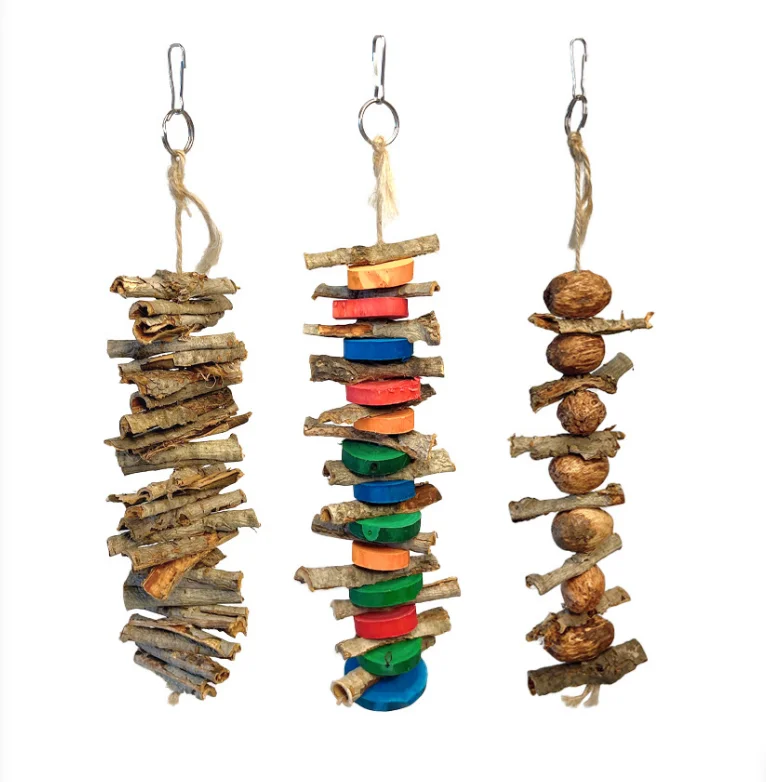 Wholesale Large Bird Parrot Chewing Toy - Natural Wooden Blocks Bird Parrot Tearing chew play toys bird wood swing