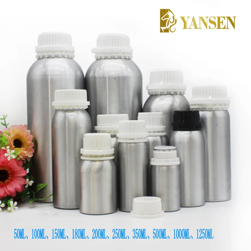 wholesale Industrial Aluminum Bottle for essential oils, flavors, solvents and related products with PP tamper evident screw cap