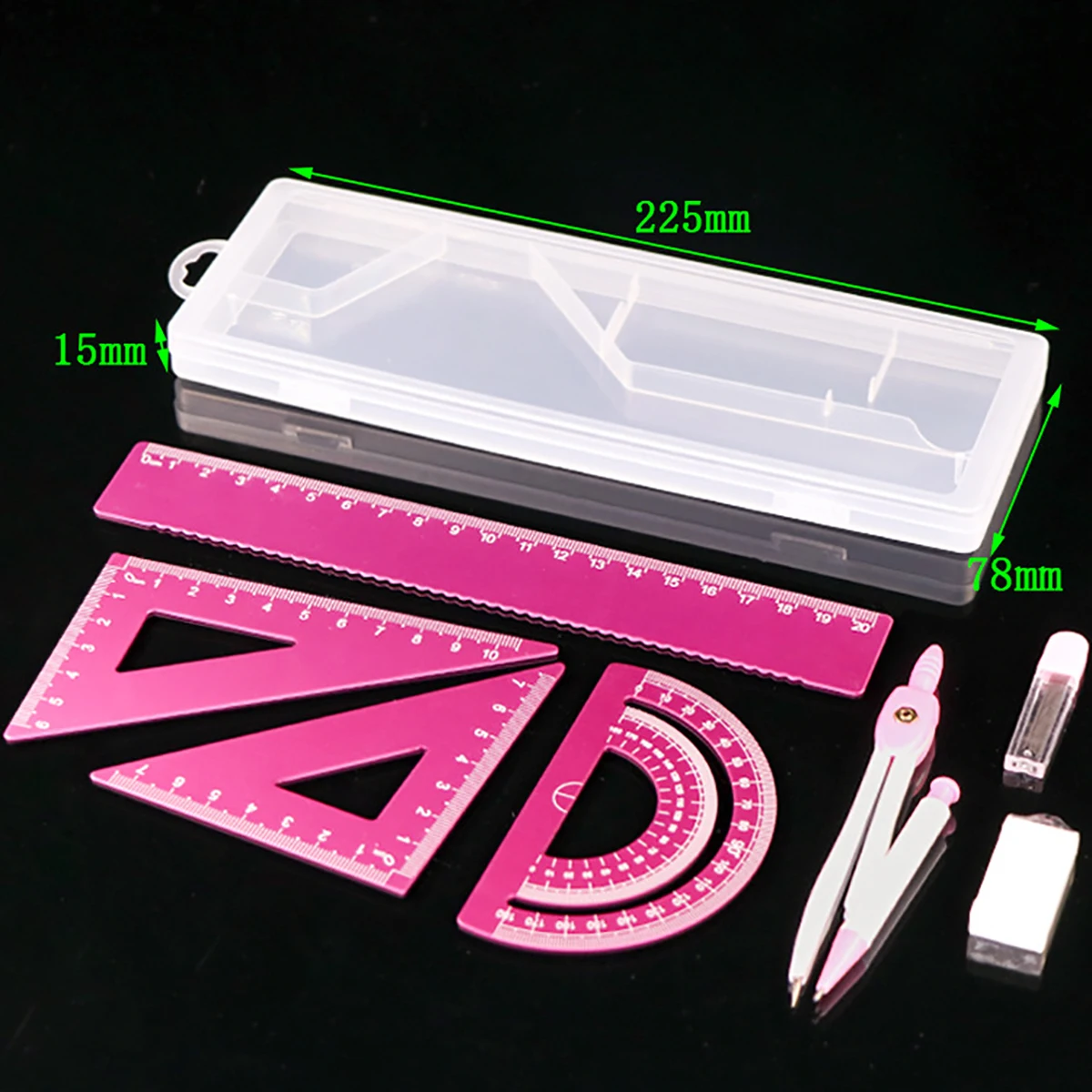 20cm Aluminum Ruler 4-Piece Set Ruler Compass Set Student Drawing Professional Learning Stationery Supplies