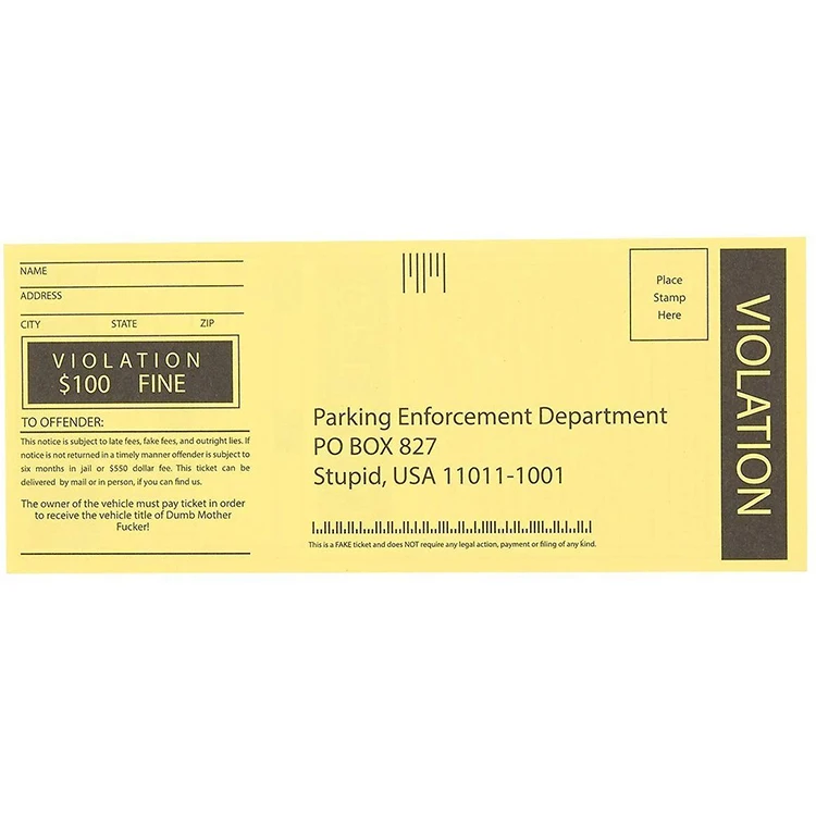 
Wholesale High Quality Custom VIOLATION Printing Paper Parking Tickets 