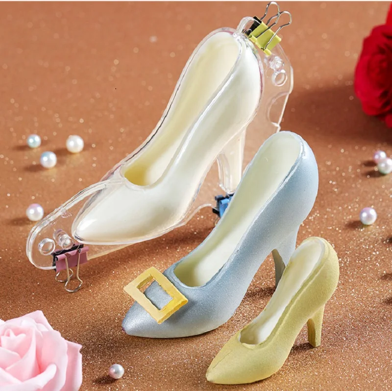 3D chocolate mold high heel shoes polycarbonate plastic chocolate mold for sugar craft wedding cake mold