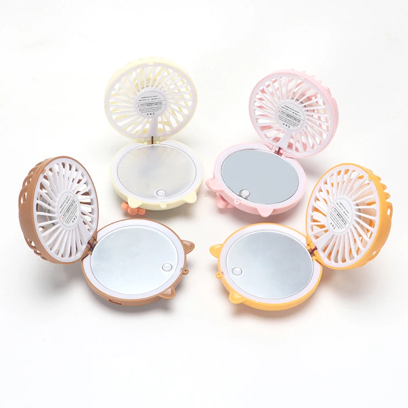 Portable USB charging makeup mirror mini fan with cartoon pattern Multi-Function small body portable hand-held mirror fan