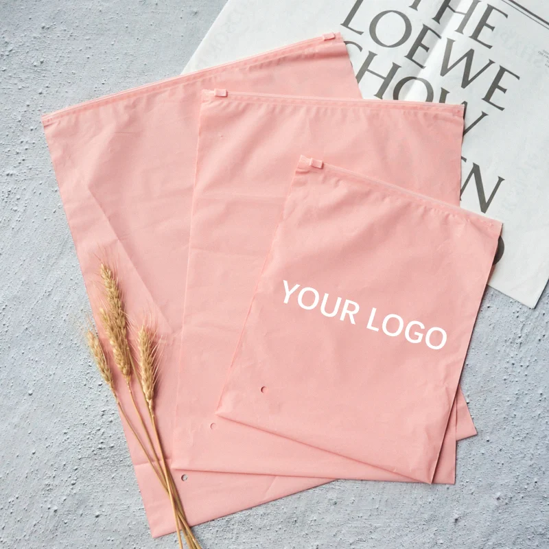 biodegradable custom printed logo blue zipper plastic slider frosted zip lock packaging poly bag for  garment