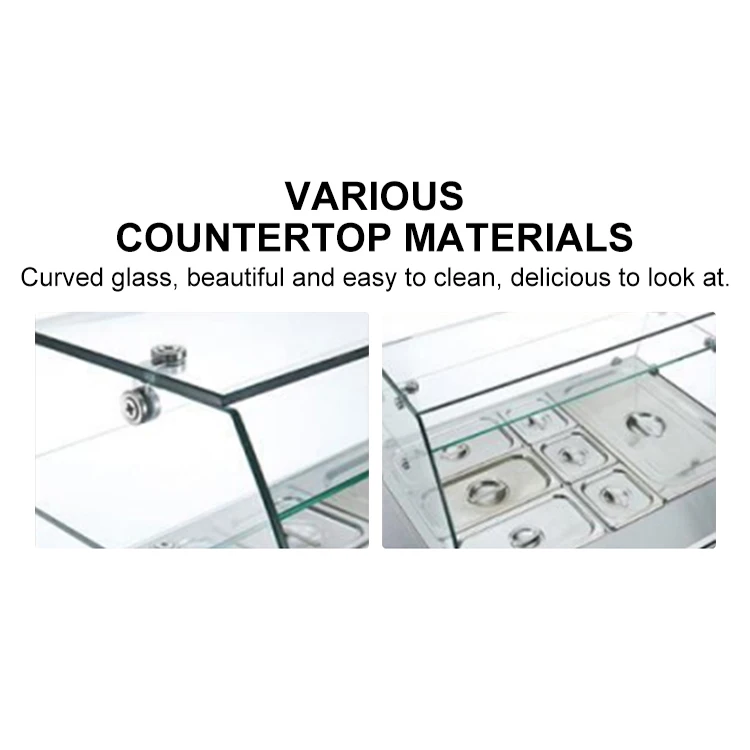 Industrial Pizza and Salad Workbench Cylinder Sandwich Prep Table Glass Cover Refrigerated Display Cabinet for Buffet