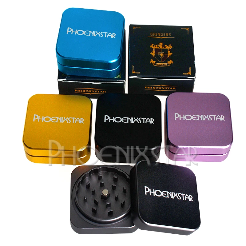 PHOENIXSTAR Square 55mm 2part Herb Grinder High-Quality Magnet Work Herbal Smoke Grinder Aluminum Herbal Grinder Crusher