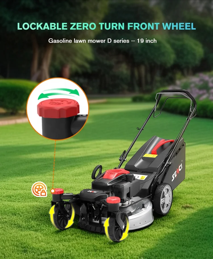 Senci 21 inch portable zero turn wheels petrol push lawn mower