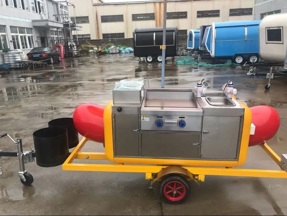 Commercial Hot Dog Cart Tricycle Small Size Hot Dog Shape Design Food Cart Snack Food Mobile Service Equipped Trolley