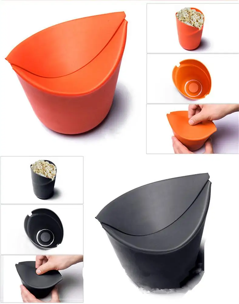 Food Grade Reusable Silicon Folding Bucket Cup For Microwave Popcorn Popper Holder