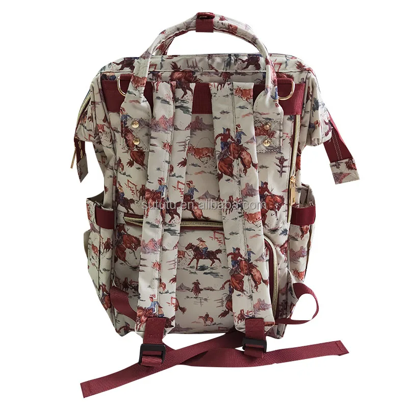 Hot sale High Quality Canvas Backpack bags Pink Floral Highland Cow Print Waterproof Mommy Diaper Bag