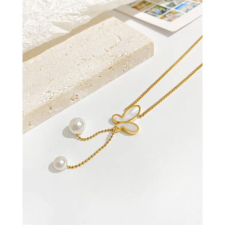 Wholesale Pearl and butterfly Necklace customized collar fashion jewelry stainless steel Necklace
