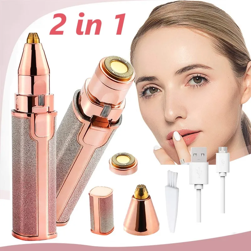 Portable 2 IN 1 Electric Epilator Eyebrow Trimmer Female Body Facial Lipstick Shape Hair Removal Women Painless Razor Shaver
