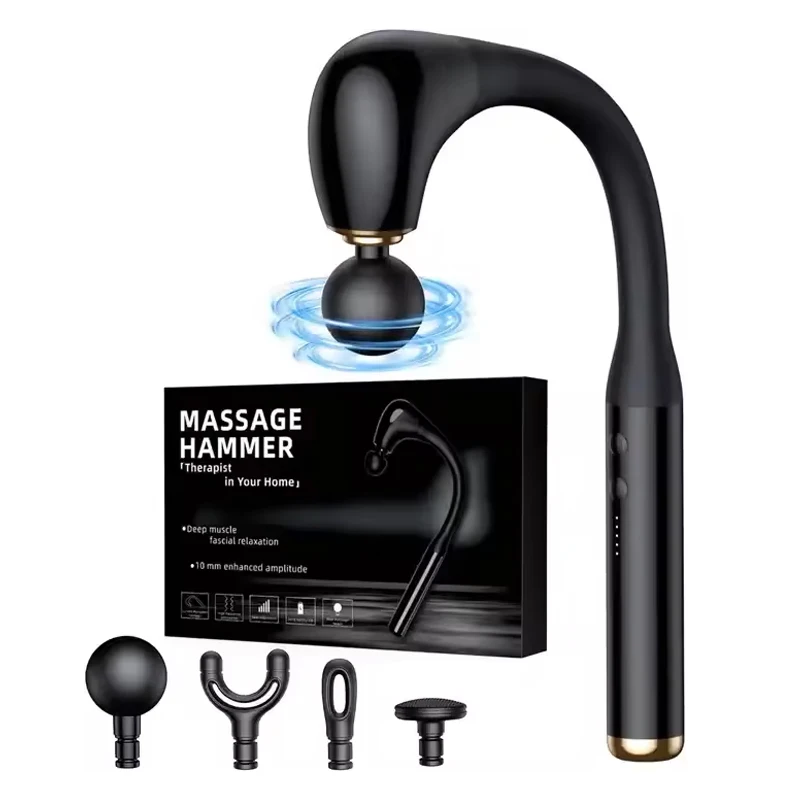 Men Women Extended Handle Massage Hammer Fascia Gun Deep Tissue 4 Heads Brushless Mini Massage Gun 2024 For Full Body Massage