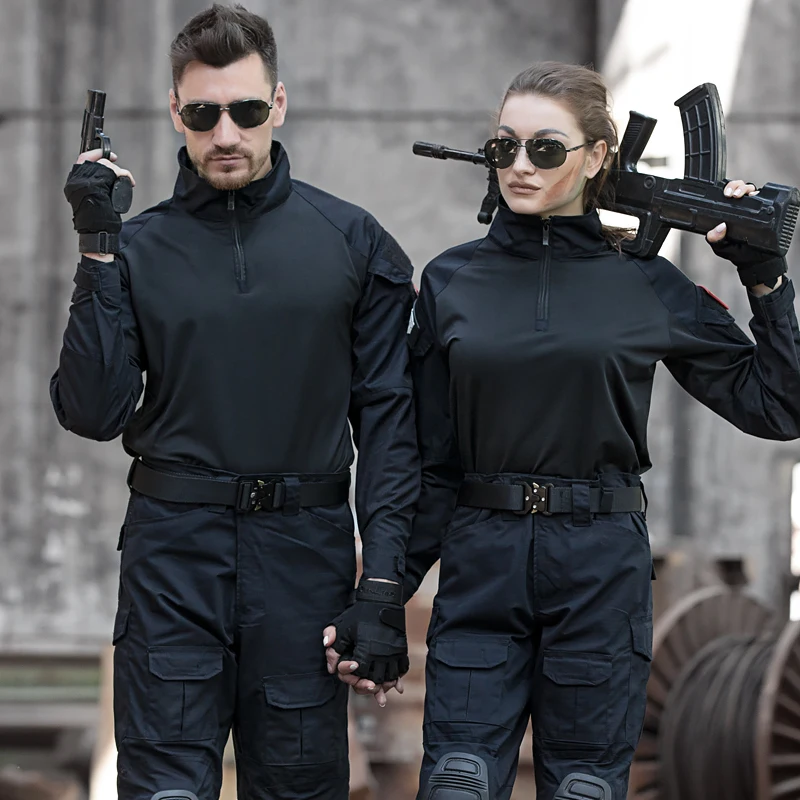 Hunting Military Uniform Army Military Uniform Camo Combat Long Short Sleeve Black for Military Tactical for Unisex Rip-stop
