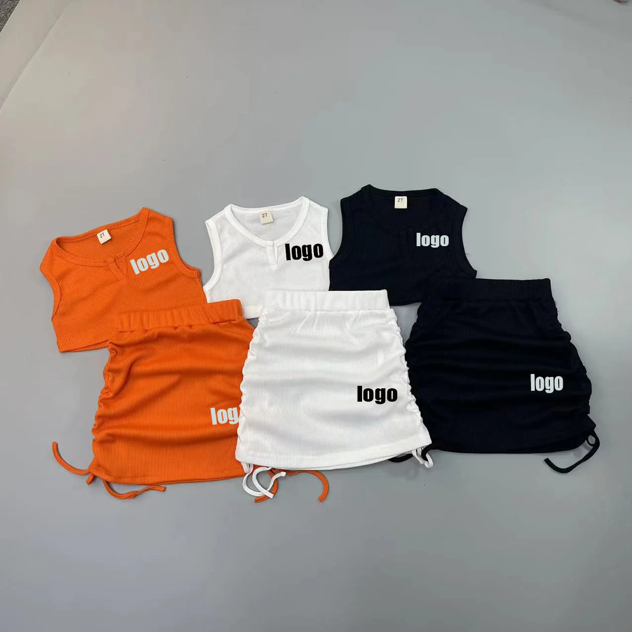 2023 летний детский комплект из двух предметов для девочек Детский комплект без рукавов Детский модный вязанный милый комплект одежды для девочек