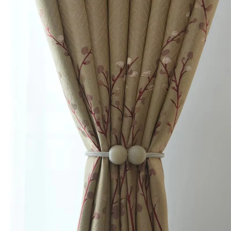 Hot Sale Thick Red Color Twigs Blackout Curtain Fabric Polyester Jacquard High Shading Curtains Fabric For Window to Decor