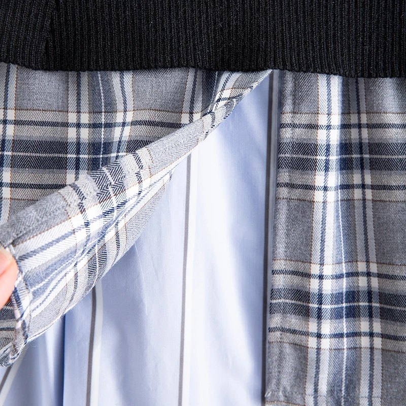 TWOTWINSTYLE Skirt For Women Patchwork High Waist plaid Skirts Female Fashion