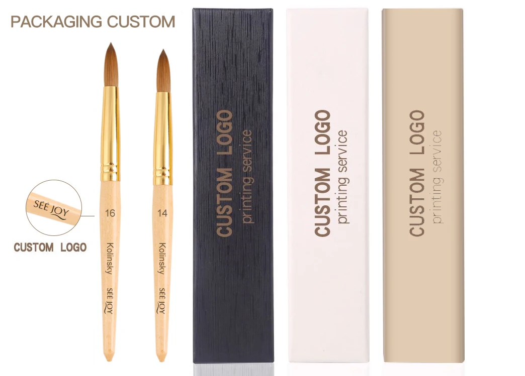 100% Pure Kolinsky Hair Acrylic Nail Brush Wood Handle Nail Brush Customized Logo Professional Painting  Acrylic Nail Brush