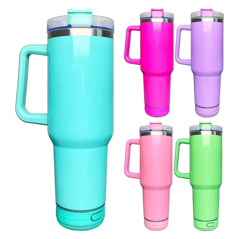 wholesale bulk 40oz travel cup with handle and speaker music player sublimation tumblers with speakers For Heat Press Printing
