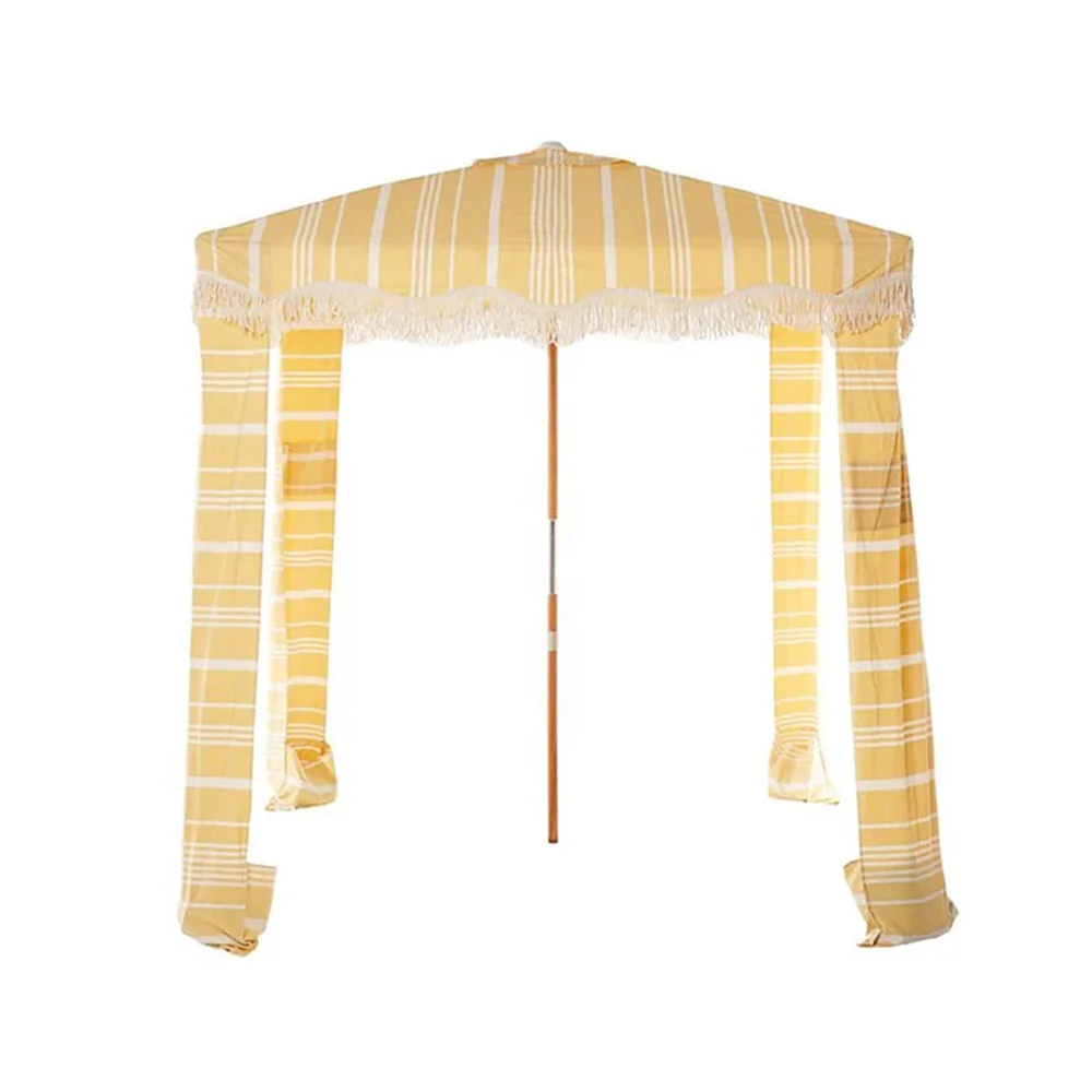 2025 Stripe Outdoor Garden patio seaside sunshade popular summer solar beach cabana umbrella tent with tassels