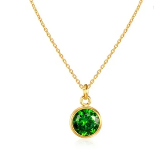 Stainless steel Jewelry Fashion Birthday Gift for Best friend Stainless Steel Necklace  Gold Charm Crystal Birthstone Pendant
