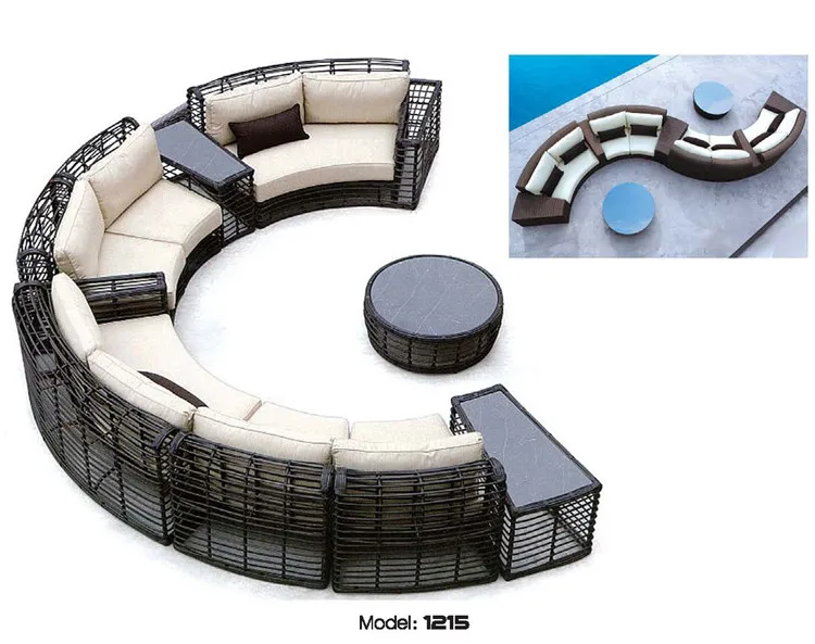 Home rattan half moon outdoor sofa garden furniture set semi circle rattan sofa outdoor furniture garden sets