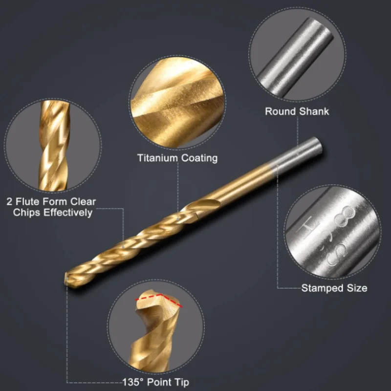 Twist Drill Bit Set 99 Pcs Titanium Coated Twist Drill Bits in 14 Sizes HSS Drill Bit Kit for Aluminum Copper Wood Plastic