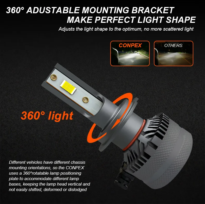 Conpex Manufacturer High Power 30w 3000lm 12V IP68 Waterproof Bridgelux CSP h4 h7 car lights led headlight bulb