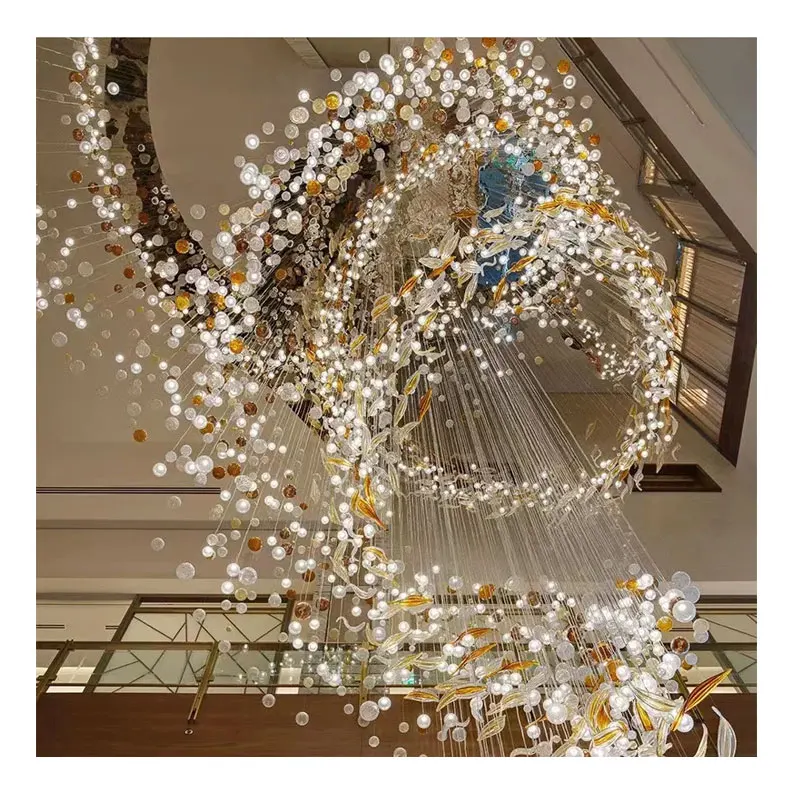 Luxury art glass ball shape chandelier decorative hand blown glass lamp pendant Light for hotel villa lobby
