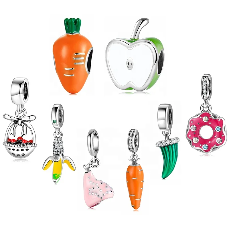 Real 925 sterling silver Half a Green Apple Enamel beads Charms for Bracelets Fashion jewelry Wholesale lots bulk OEM/ODM