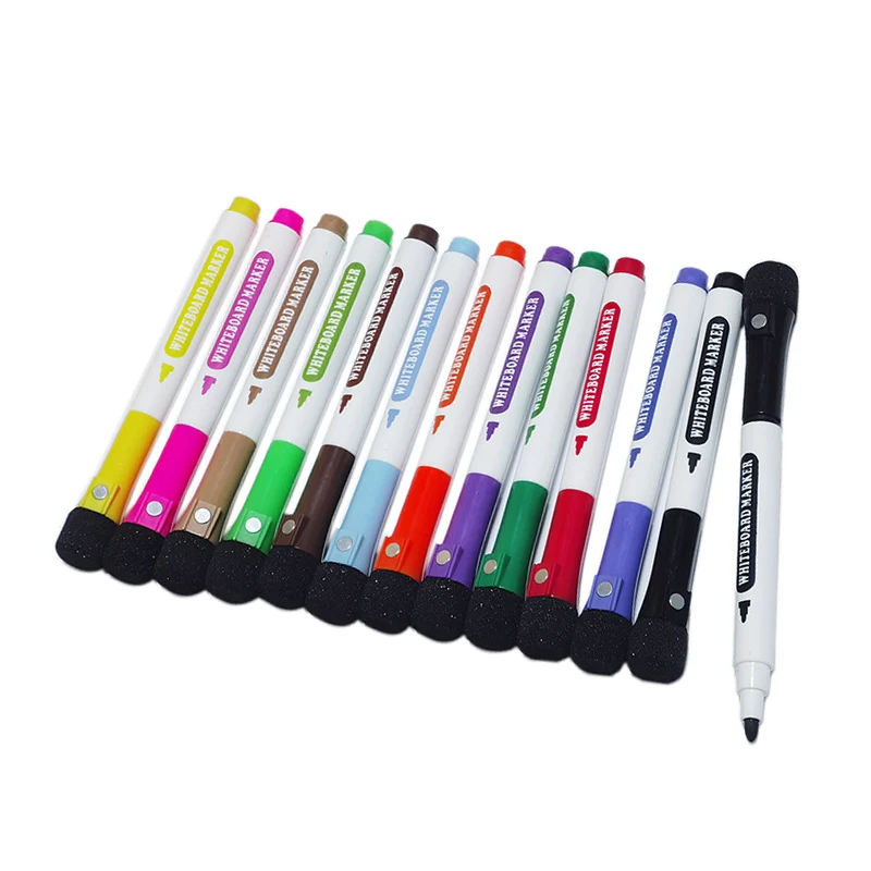 2022 Hot Sell 12 colors dry erasable whiteboard markers with super magnets and built-in eraser