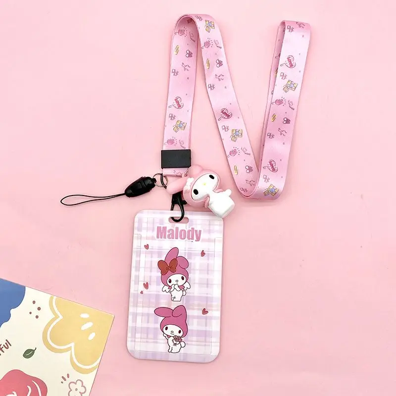 Cartoon Anime Lovely Melody Kuromi Cinnamoroll Design Student Name Tag Card With Pendant Full Cover Neck Straps Wholesale Custom
