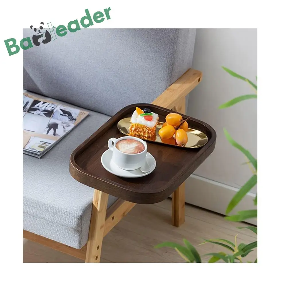 Customized Wooden Bedside Shelf Organizer for Beds with Cup Holder And Cable Management Bamboo Bedside Storage Tray