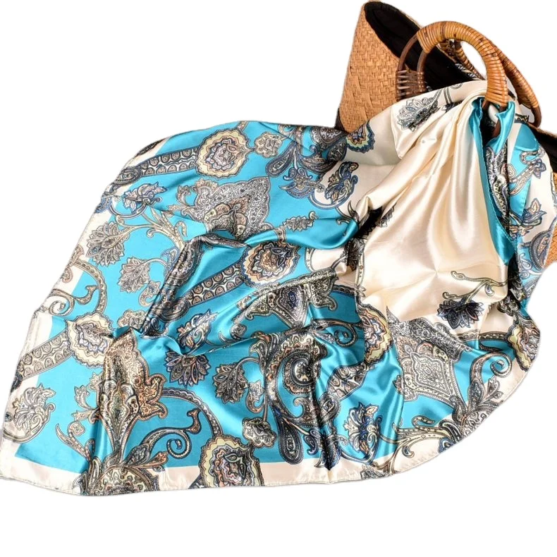 OEM silk scarf for women stylish polyester fabric malaysia hijab bandanas  tudung bawal women printing square scarves