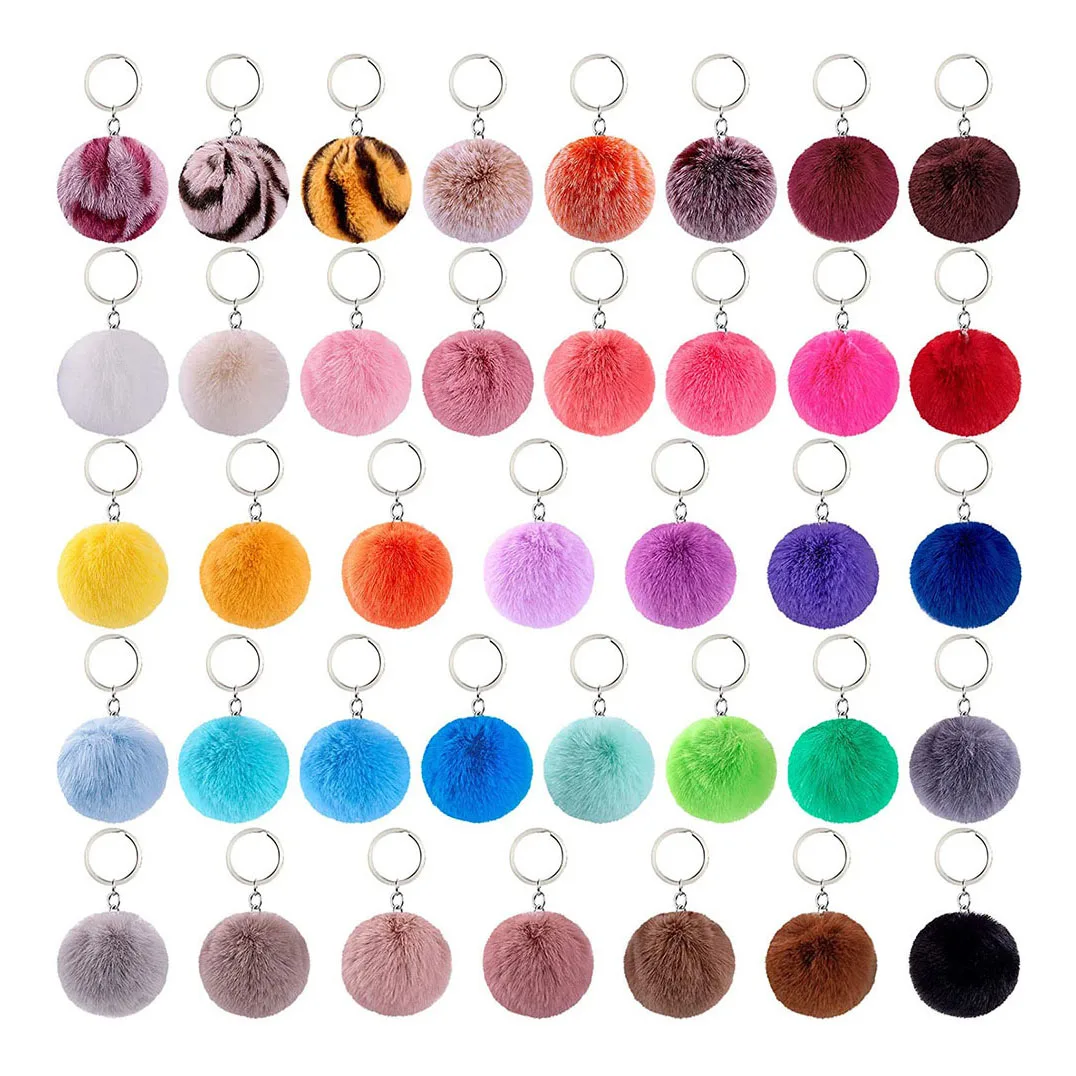 Wholesale Multicolor Furry Fluffy Puff Ball 8cm Faux Rabbit Fur Ball Pom Pom Keychain Bag Accessories Pompom Pompoms Keychains