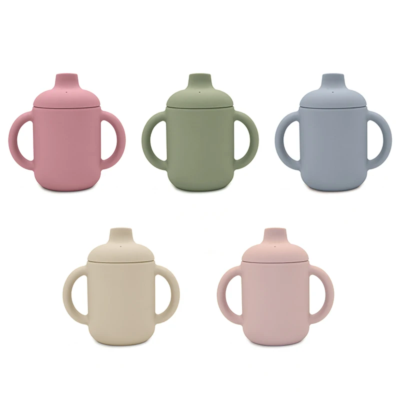 Hot-Selling Safe Unbreakable Kid Toddler New Baby Sippy Silicone Cup With Straw And Handle BPA Free Silicone Water Drinking Cup