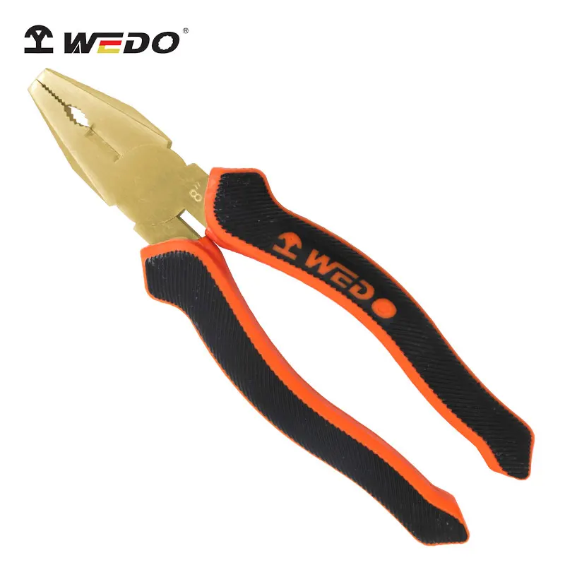 WEDO Multi-Functional Non-Sparking Lineman Pliers  round Nose with Soft Grip Plastic Handle