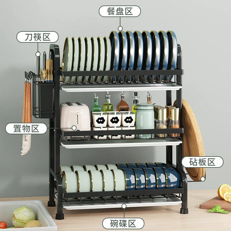 2025 Hot Sell New Design Kitchen Bowl Drain Storage Racks Cabinet Storage Holder Rack 3 Layers Iron Dish Rack