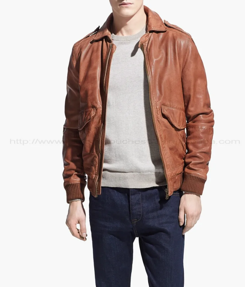 Custom brown Winter jacket wholesale polyester leather straight jacket men