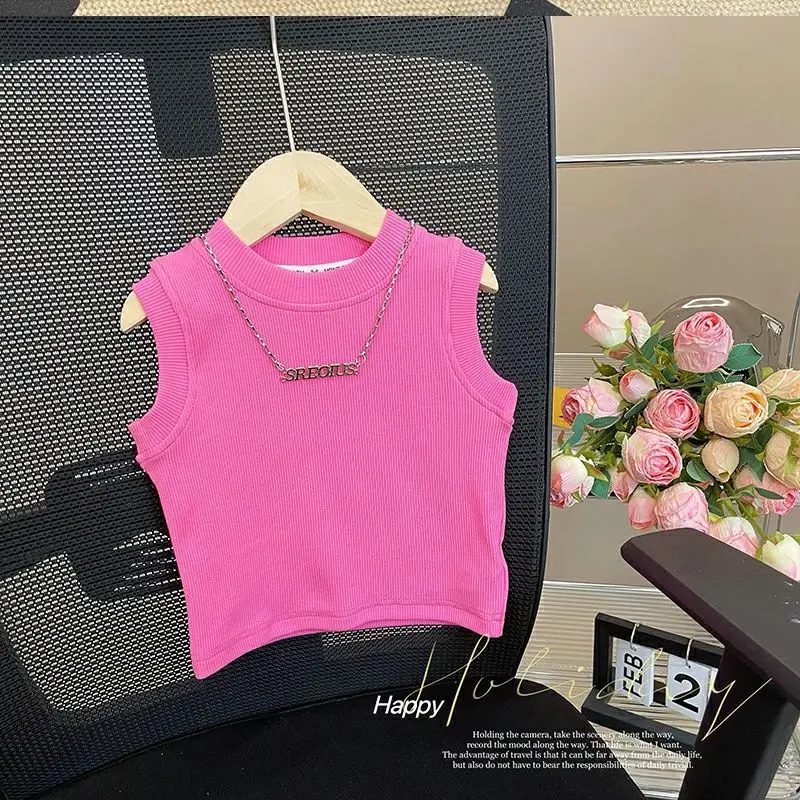2024 Wholesale Summer Baby Children Tops Sleeveless Cotton Print Casual Girls T-shirts