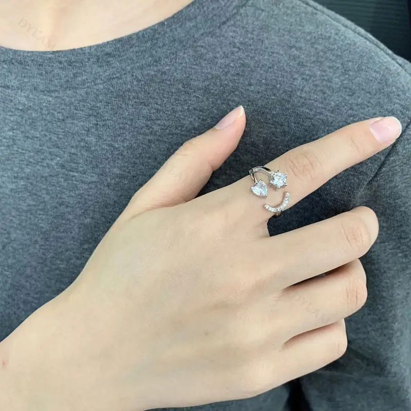AAA Gems Unique Solid 925 Sterling Silver Mens Ring Iced Out Broken Heart Moissanite Diamond Ring with GRA men vvs diamond rings