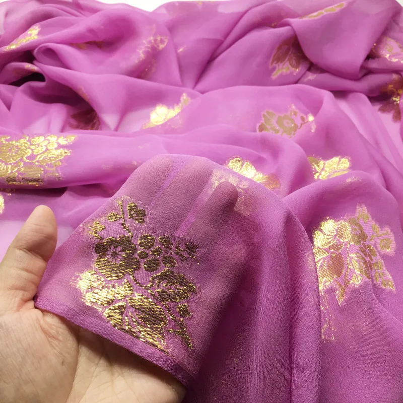 Metallic Silk Lurex Fabric 10mm Silk Georgette Fabric Jacquard Fabric with Gold Lurex